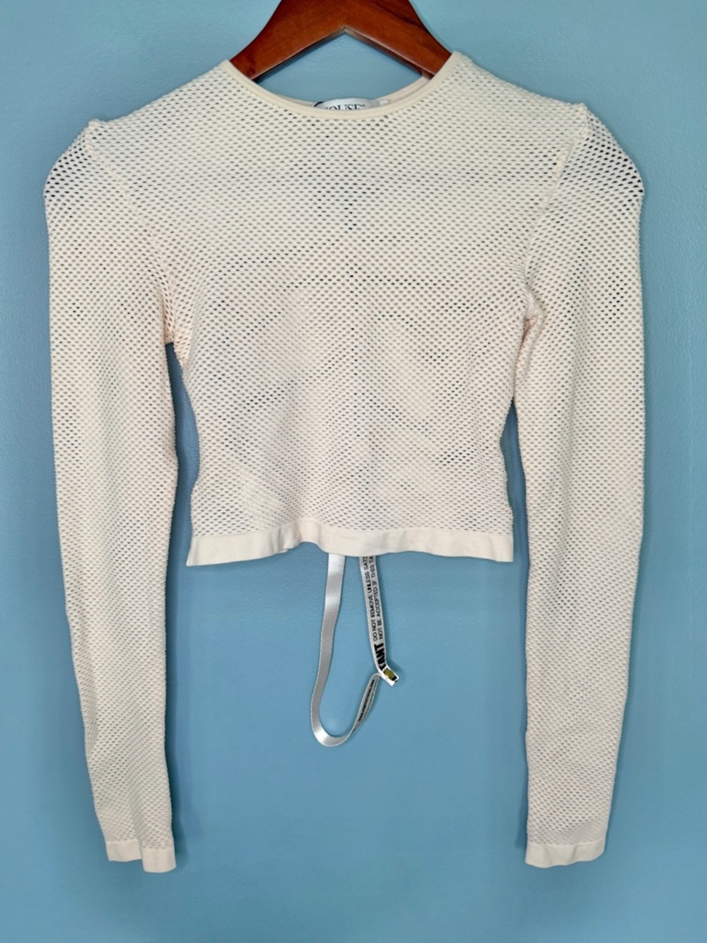 NWT House of CB Cream Open-Knit Mesh Long Sleeve Crop Top Y2K | Size XS/S